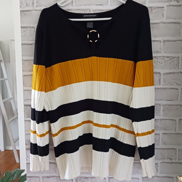 Ashley Stewart • Women's Plus Size Color Block Stripe Pull-Over Sweater - Picture 2 of 11